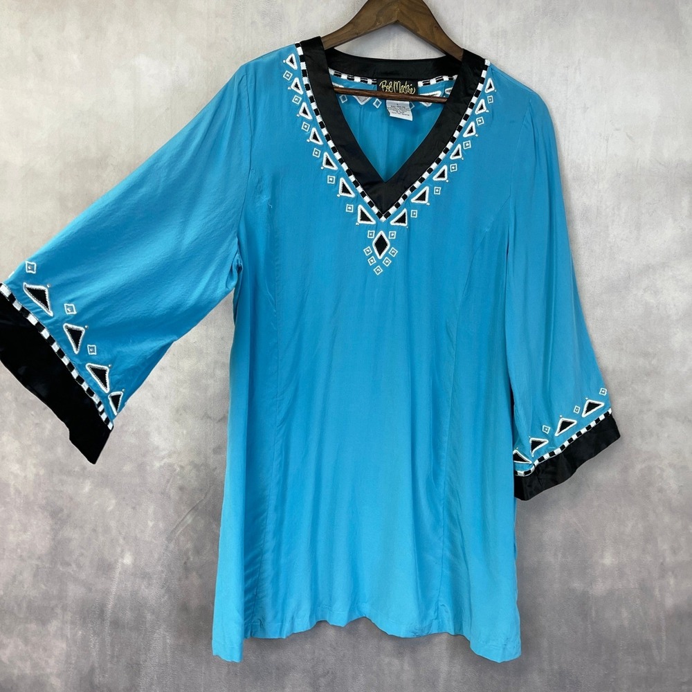Vintage Bob Mackie Silk Tunic Top Women Large Embroidered Boho Global Artsy Chic - Picture 4 of 12